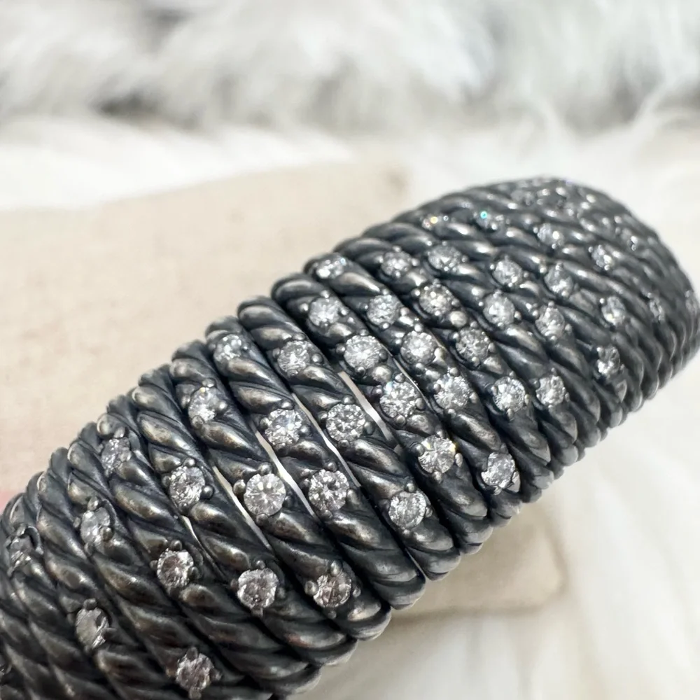 David Yurman Tempo Diamond Darkened 925 Sterling Silver Wide Cable Bracelet Sz M